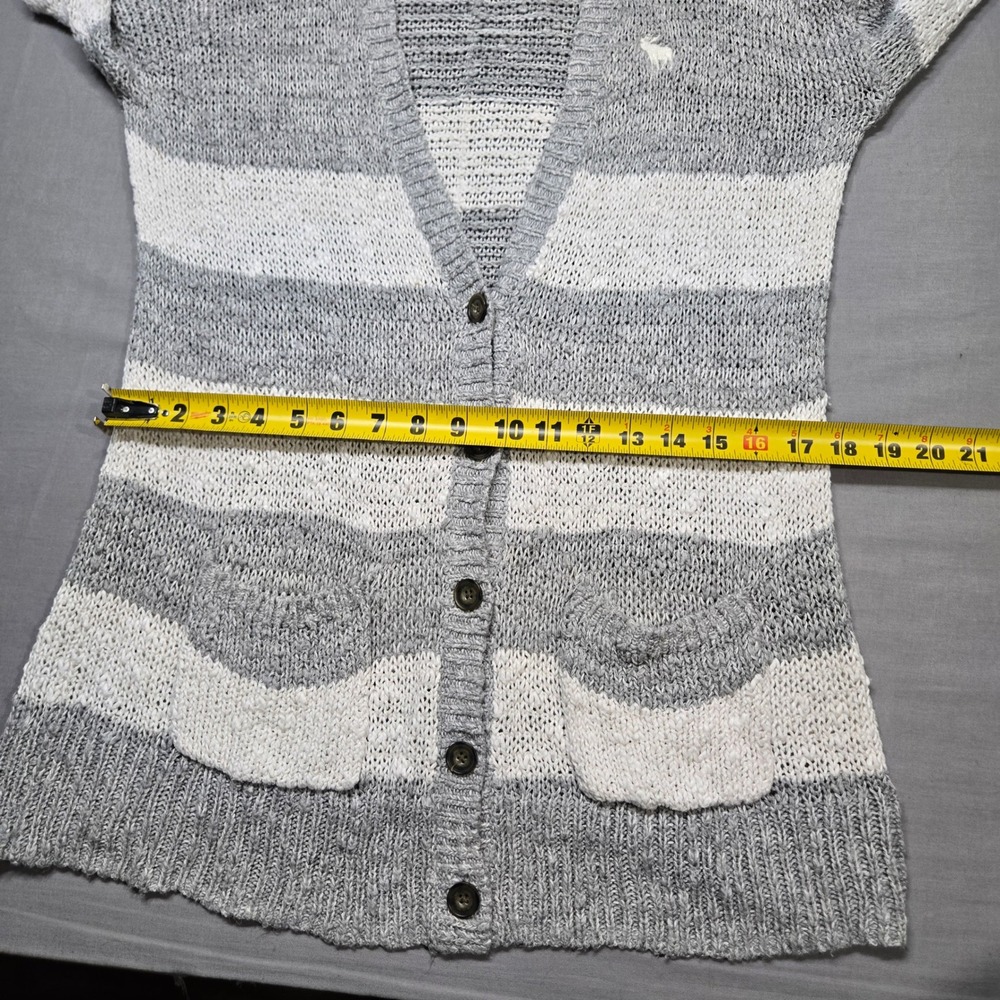Y2K Abercrombie & Fitch Cardigan Sweater XS/S Gray White Striped Knit Soft Girl - Picture 6 of 7